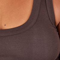 Front close up of Cropped Tank Top in Espresso Brown worn by Morgan