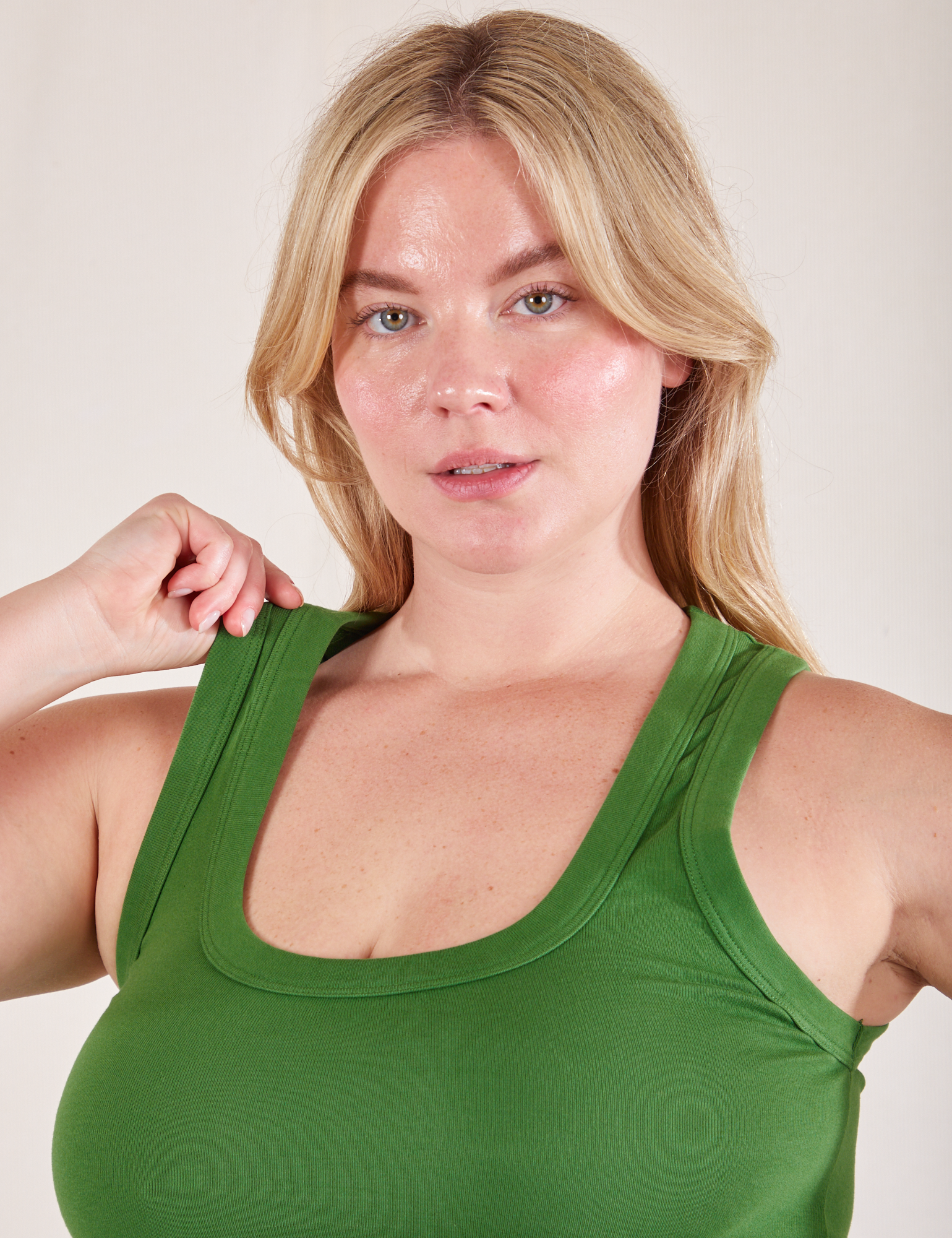 Cropped Tank Top in Lawn Green front close up on Lish