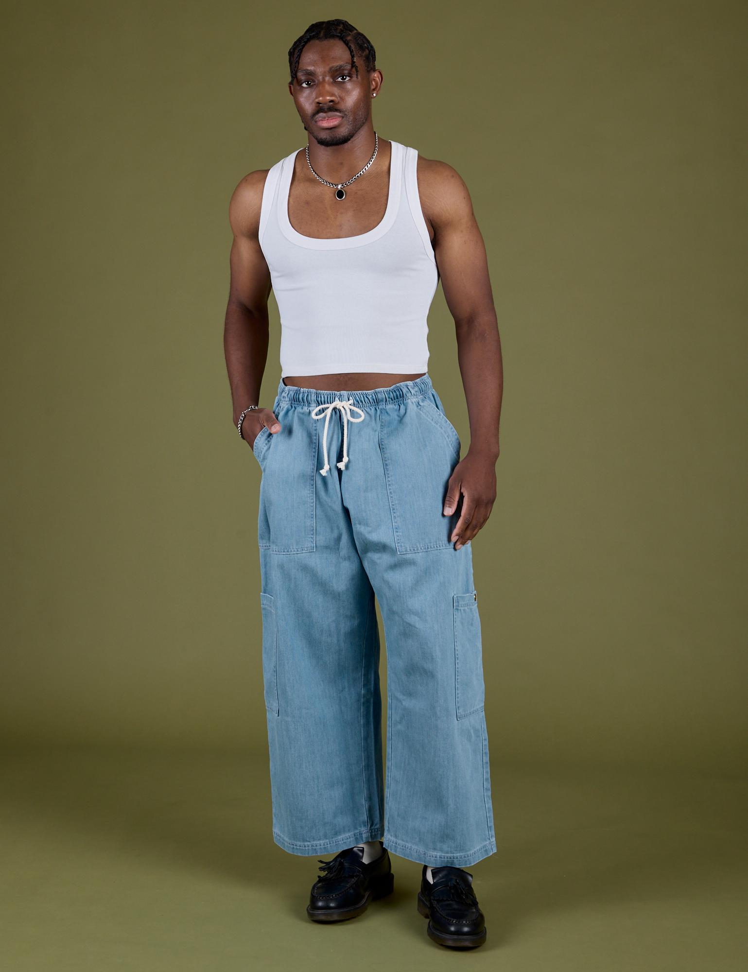 TRY-A-STYLE - Denim Drop Pocket Pants - Light Wash *FINAL SALE*
