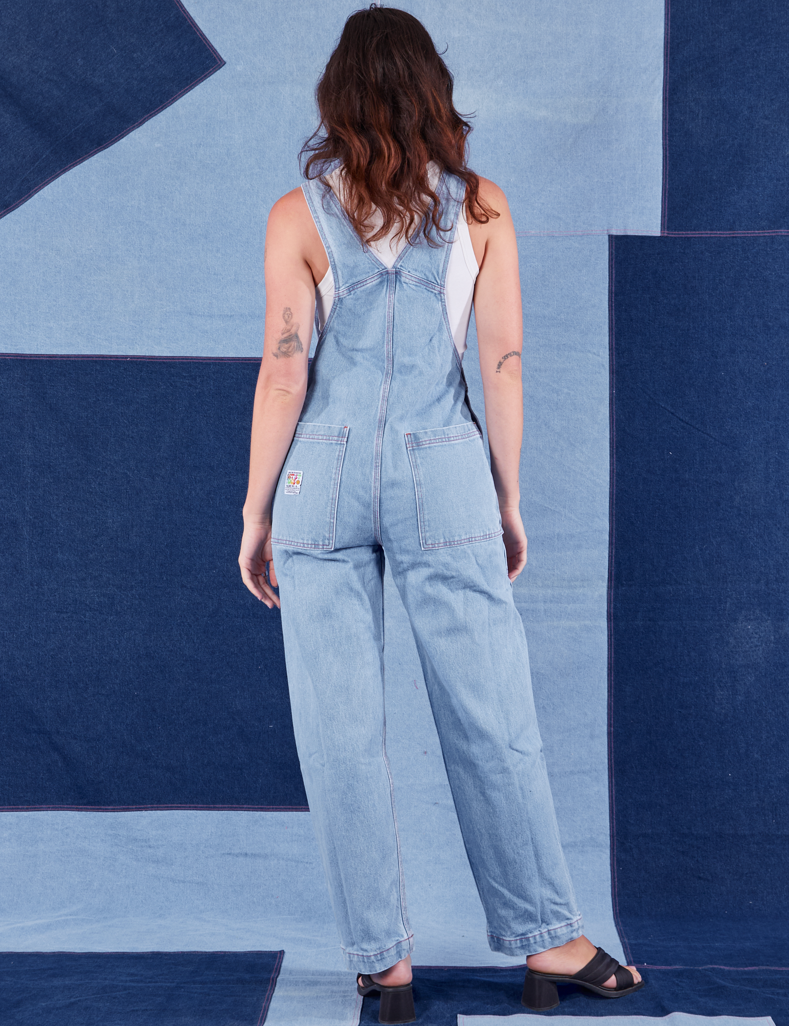 Indigo Denim Original Overalls in Light Wash back view on Alex