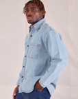 Denim Overshirt in Light Wash side view on Issac