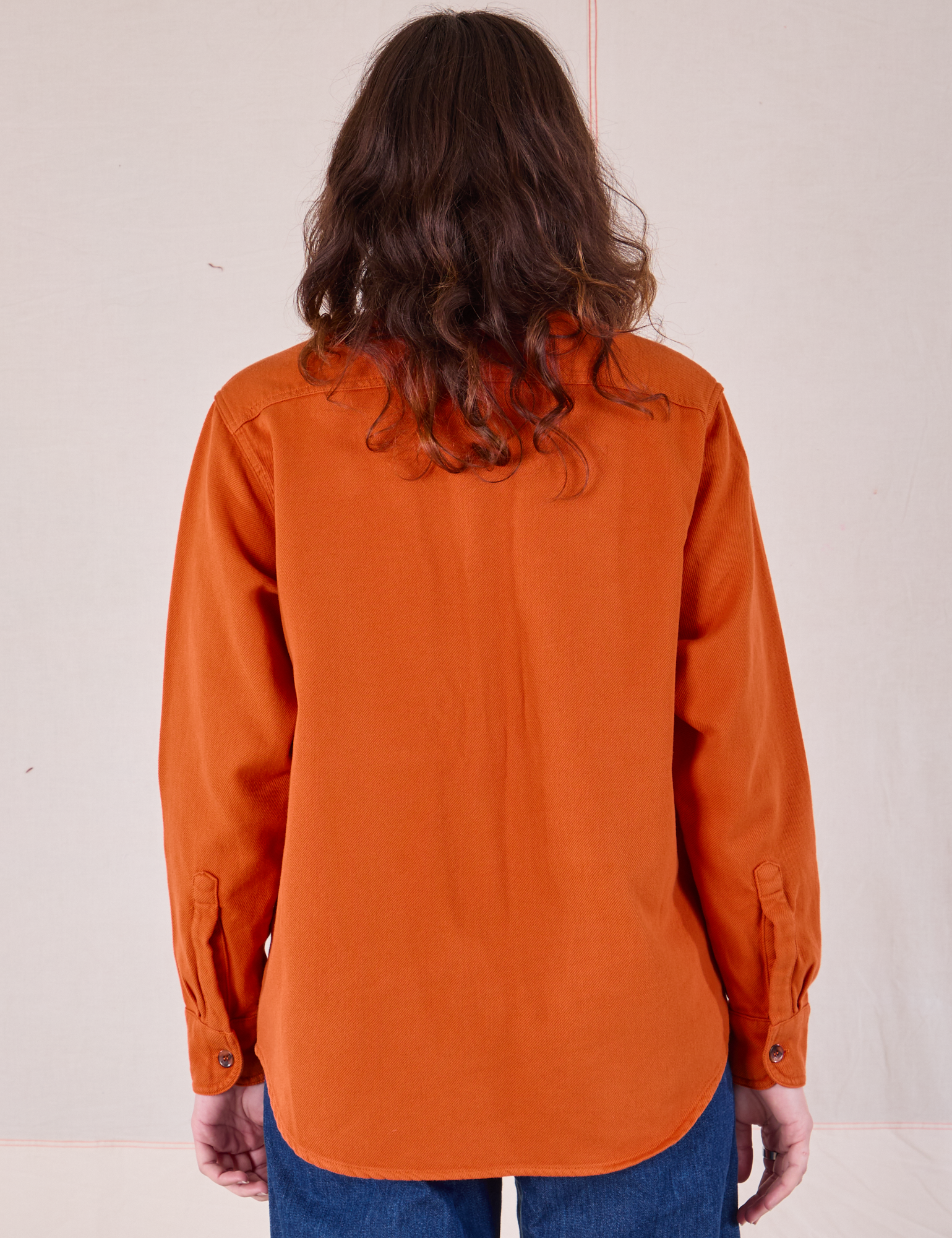 Flannel Overshirt in Burnt Orange back view on Alex