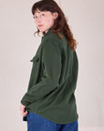 Flannel Overshirt in Swamp Green angled back view on Alex