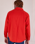 Flannel Overshirt in Mustang Red back view on Isaac