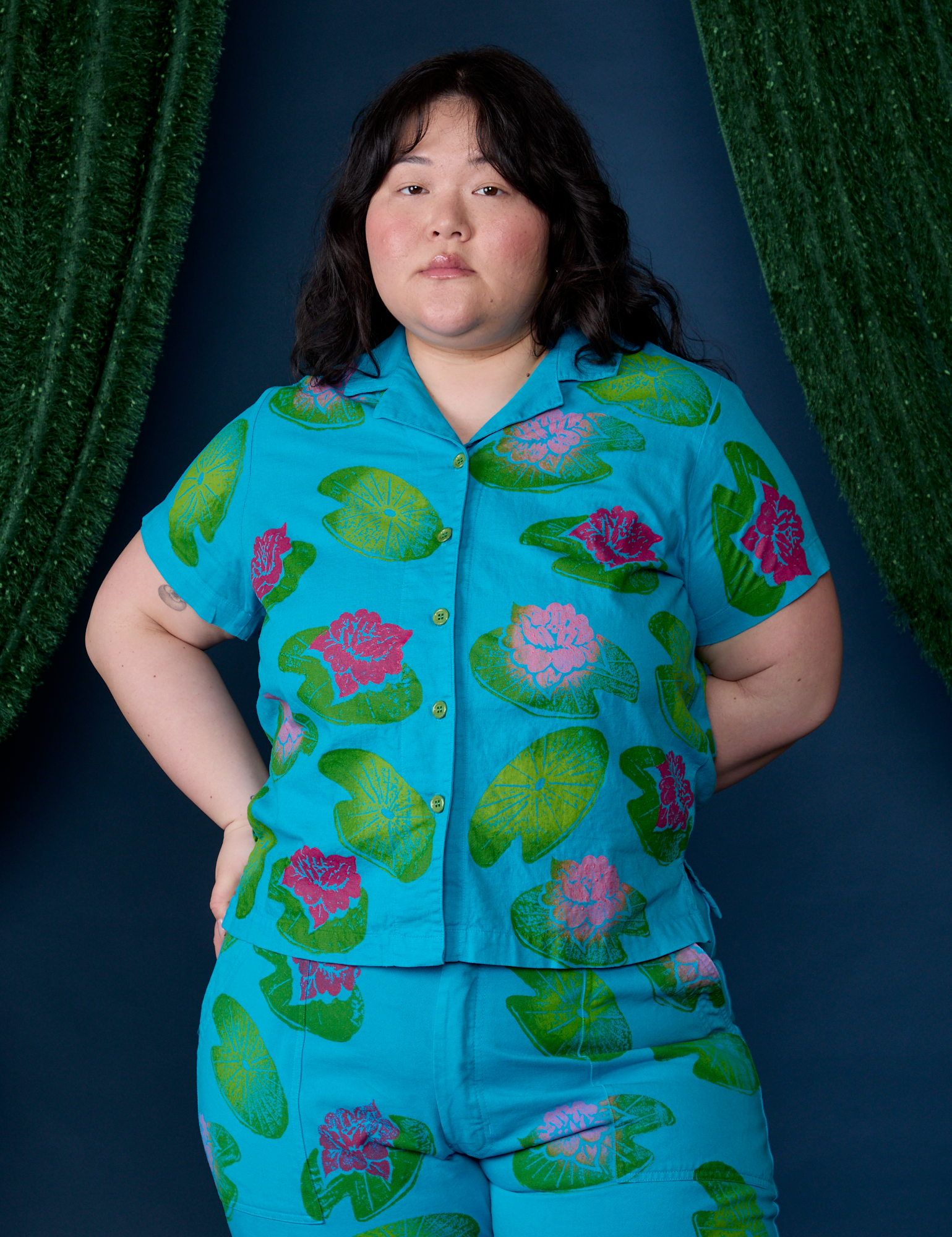 Paintstamped Pantry Button-Up - Lilypad