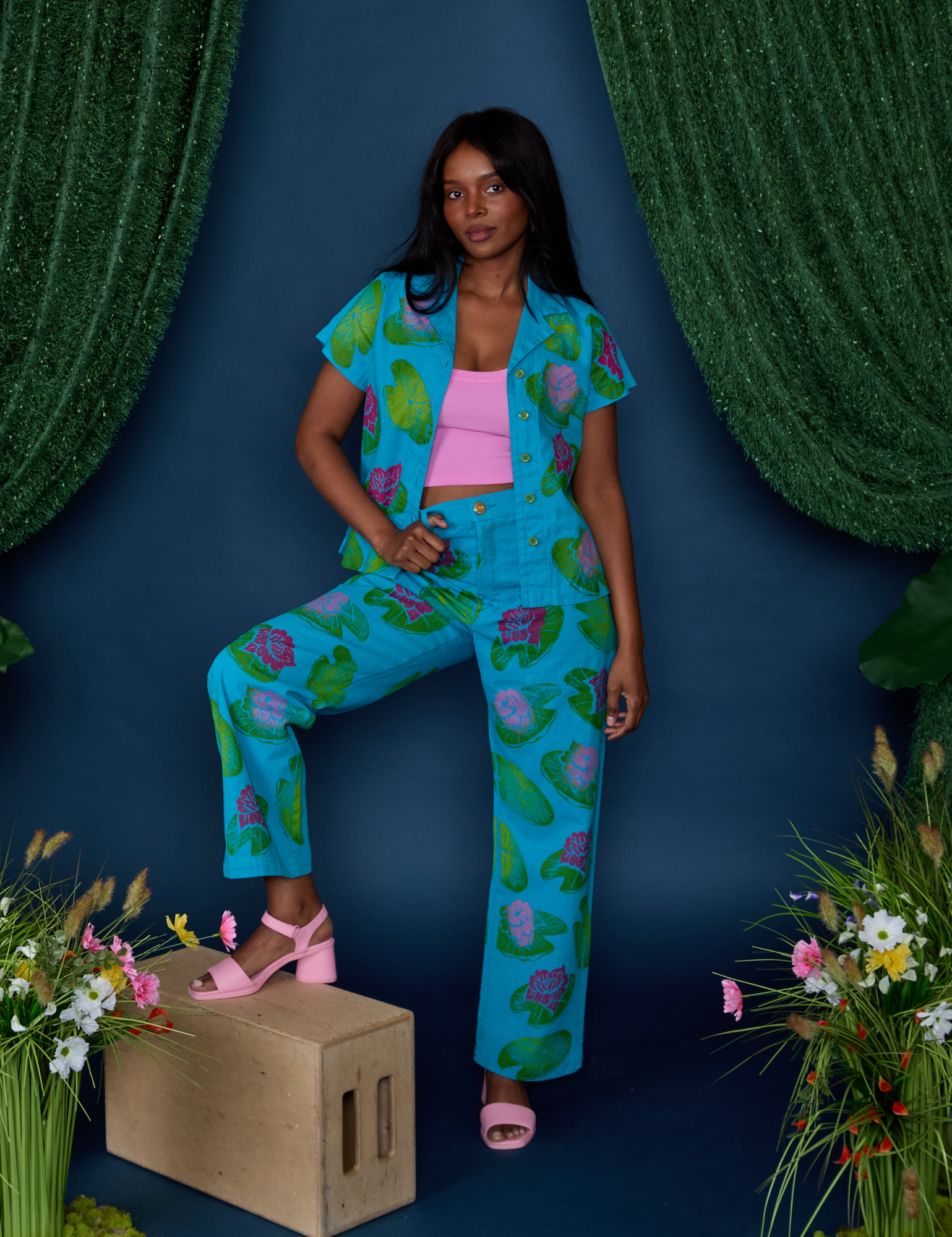 Paintstamped Work Pants - Lilypad