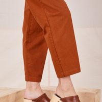 Side view close up of Heavyweight Trousers in Burnt Terracotta on Alex