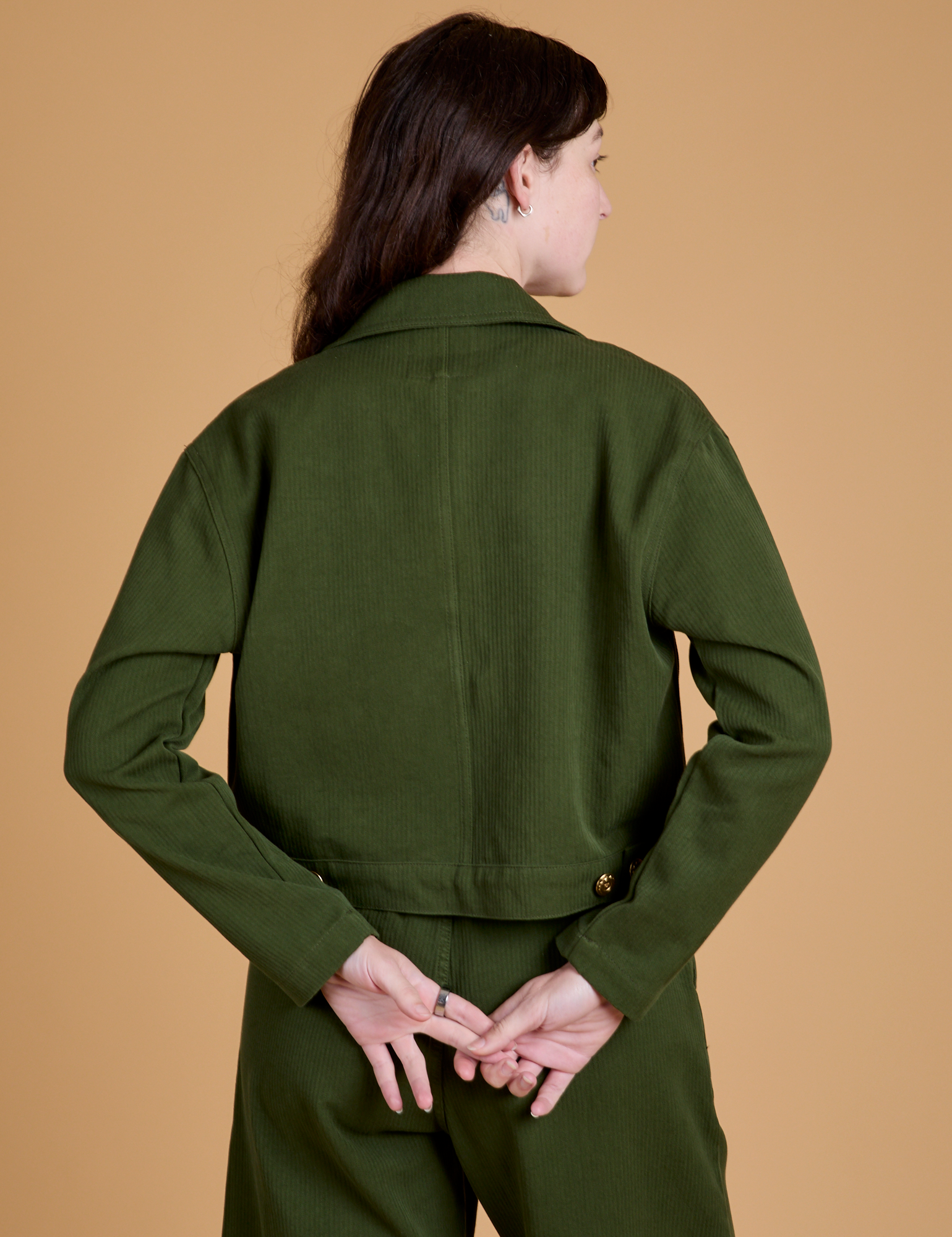 Heritage Mechanic Jacket in Evergreen back view on Alex