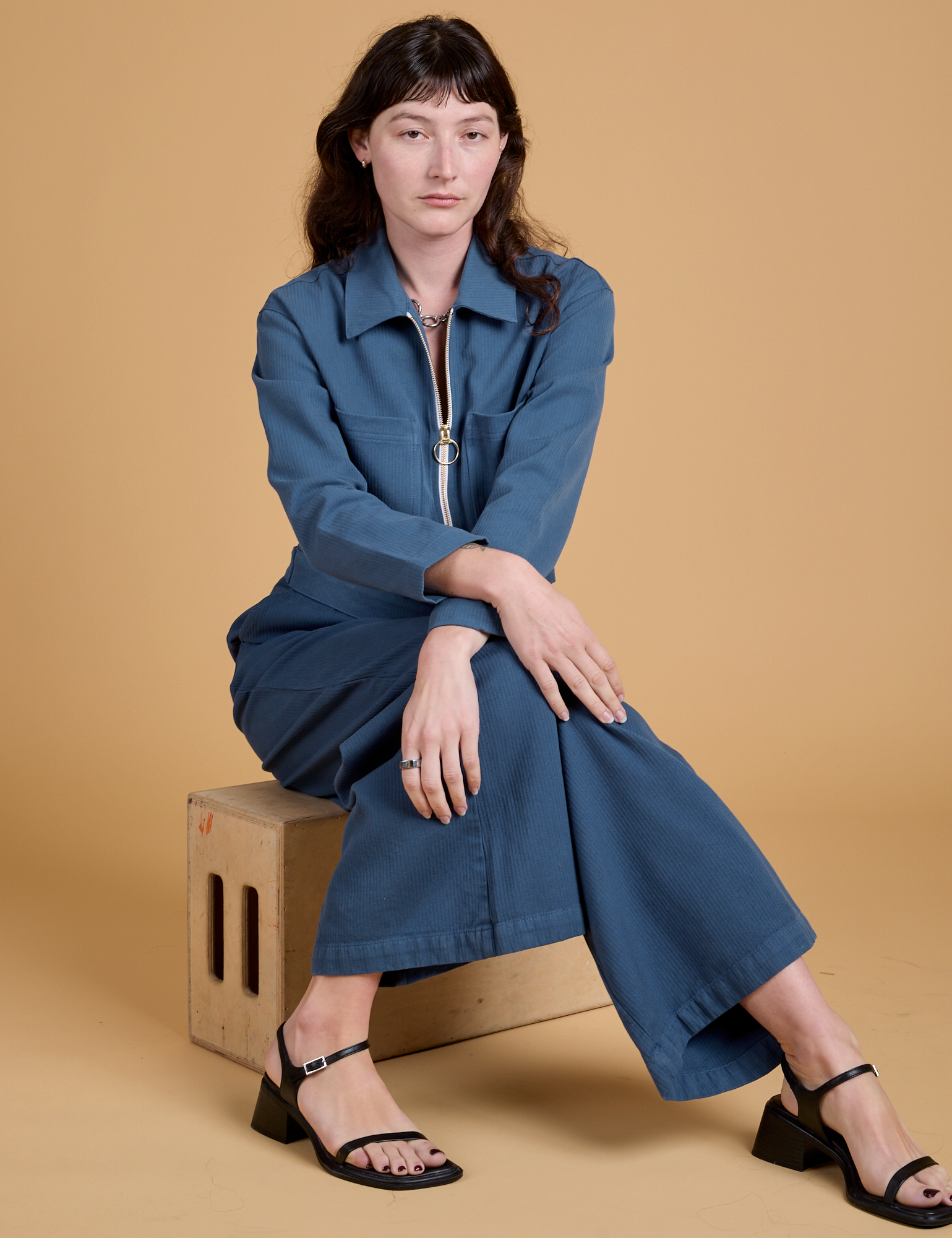 Heritage Mechanic Jacket in French Blue and matching Wide Leg Trousers on Alex