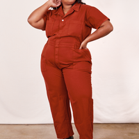 Morgan is 5’5” and wearing 2XL Short Sleeve Jumpsuit in Paprika