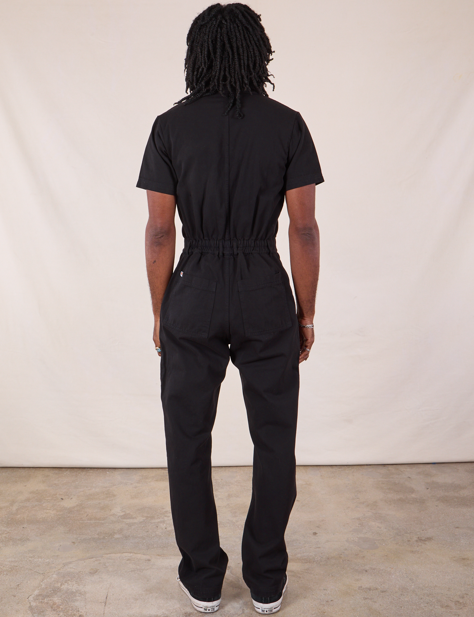 Back view of Long Jumpsuit in Basic Black on Jerrod