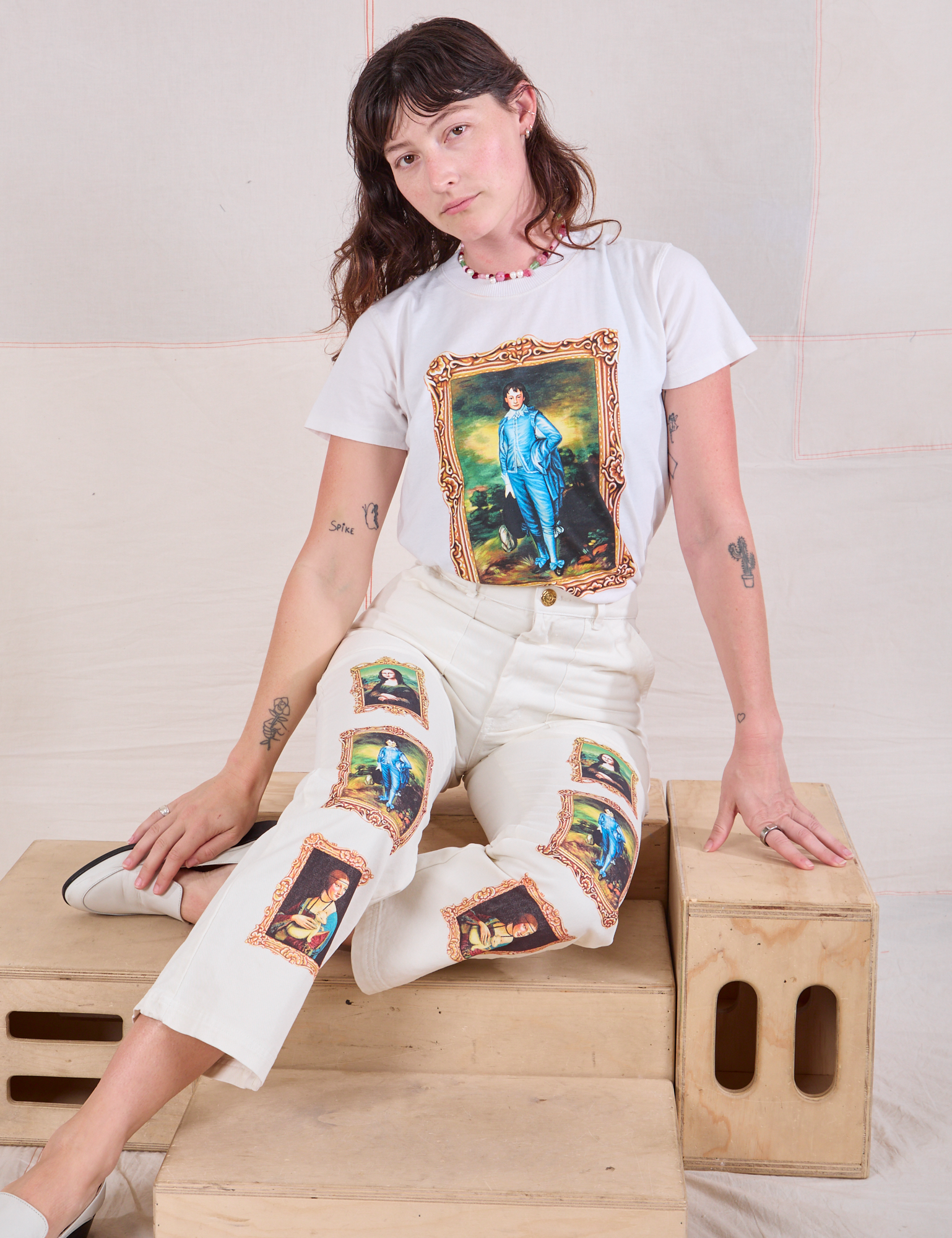 Alex is wearing Masters Work Pants paired with Masters Organic Vintage Tee in Blue Boy