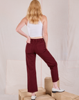 Mid-Rise Work Pants in Red Wine back view on Margaret