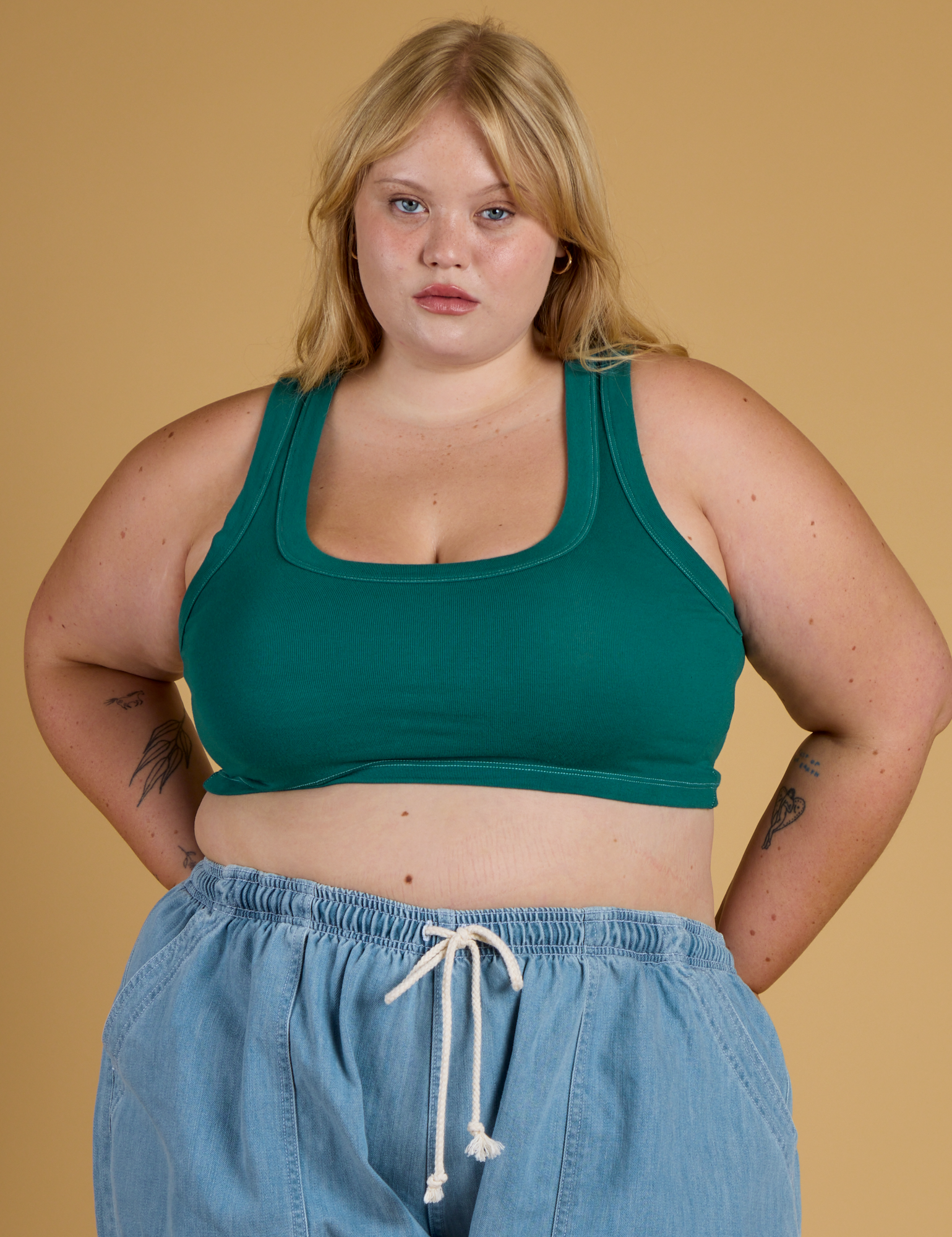 Contrast Stitch Mini Tank - Hunter Green