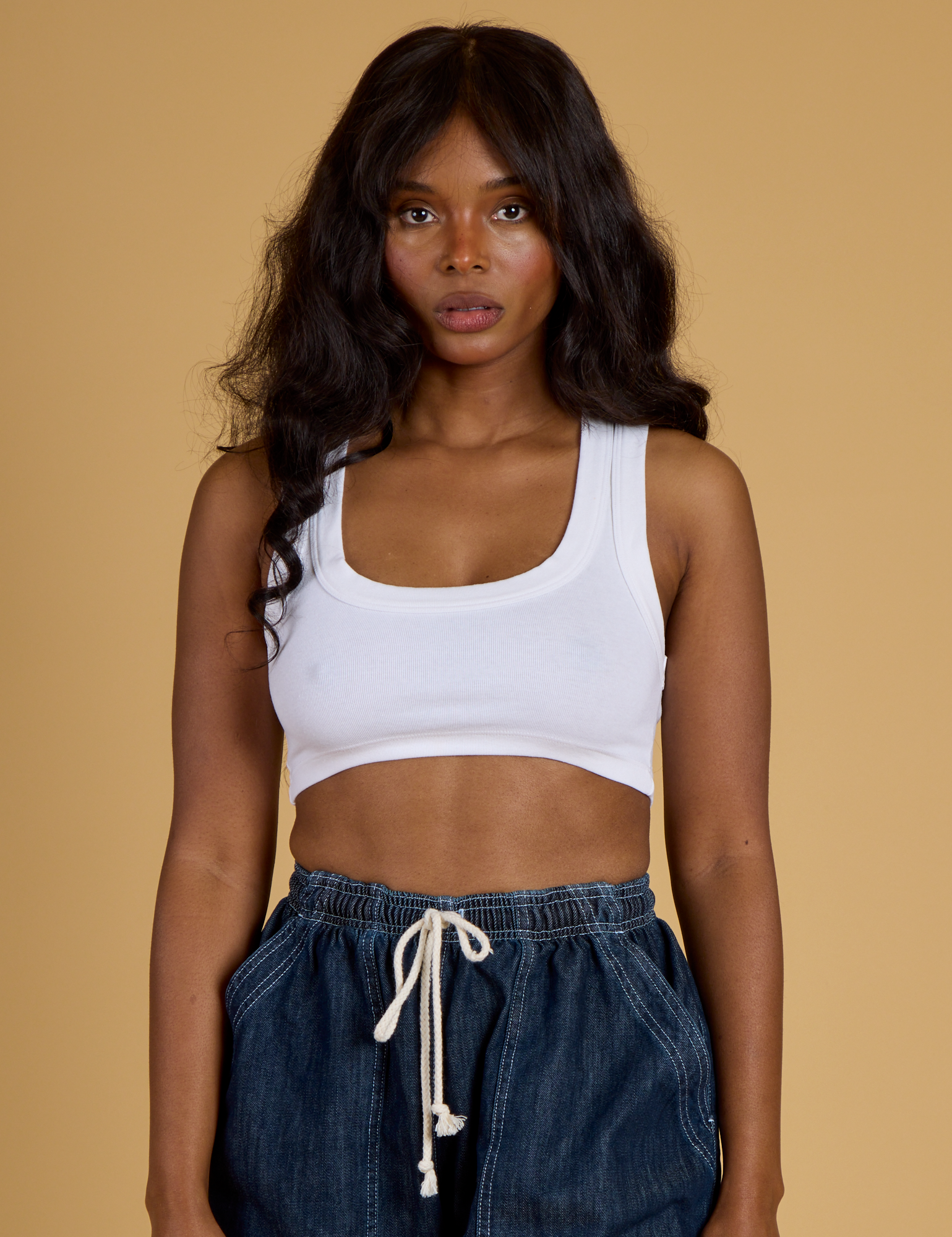 Contrast Stitch Mini Tank - Vintage Tee White