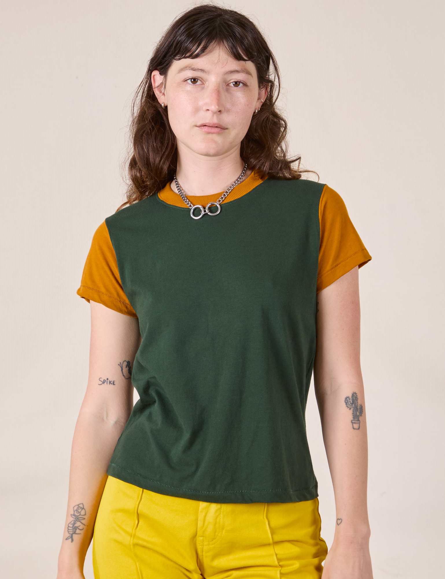 Mismatched Tee - Green &amp; Mustard