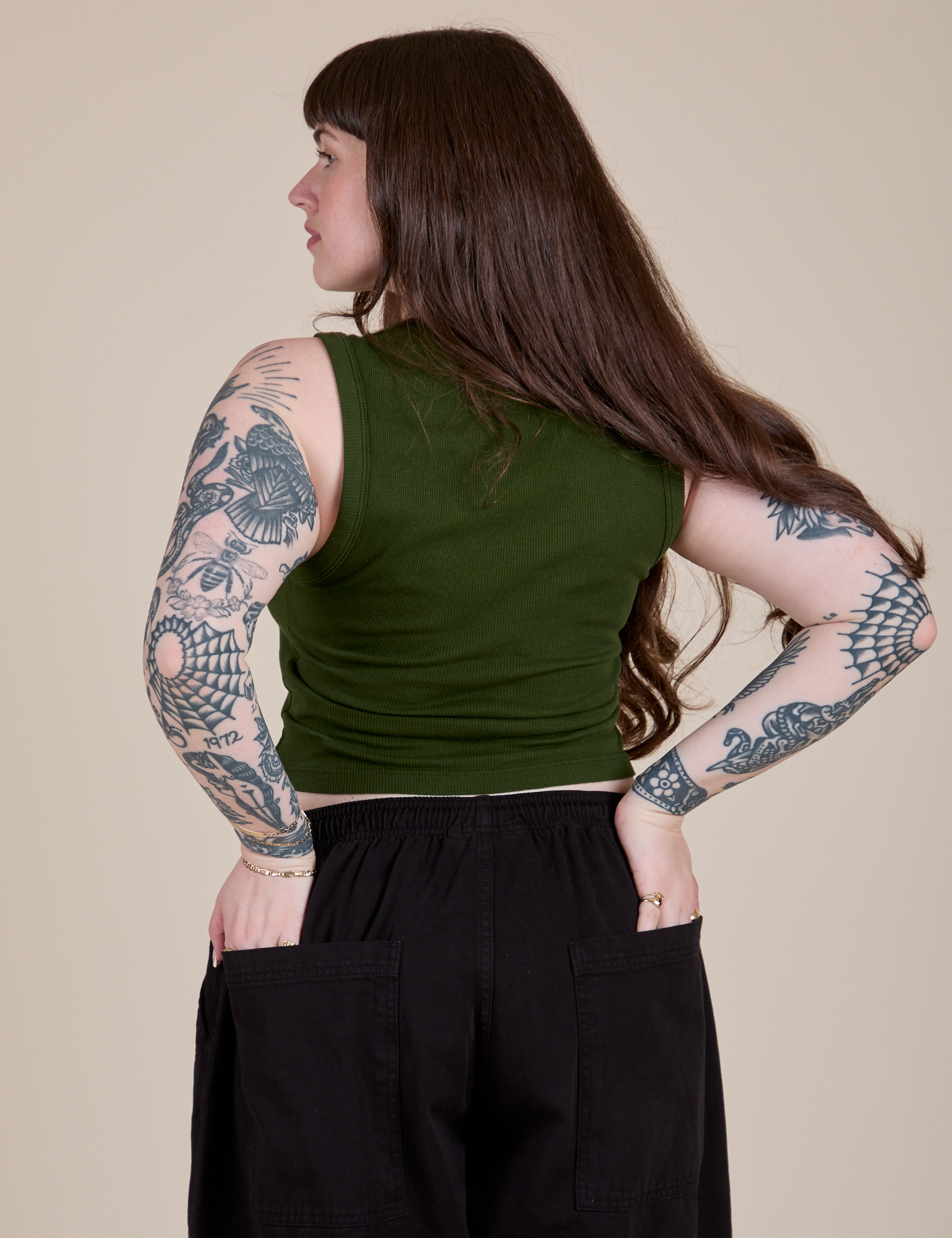 Muscle Tee in Evergreen back view on Sydney