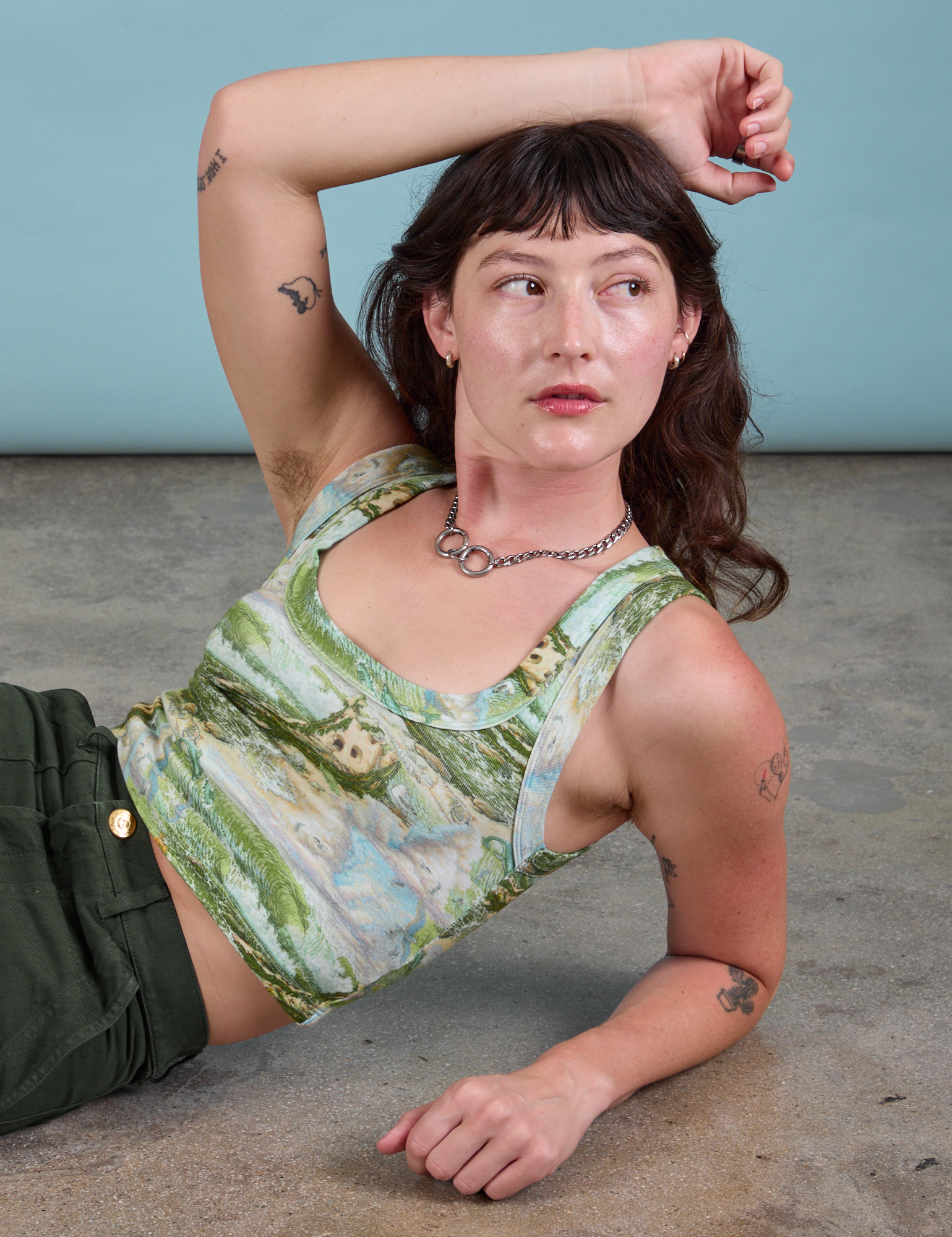 Cropped Tank Top in Ocean and Sky worn by Alex