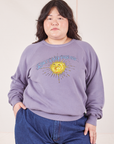 Ashely is 5'7" and wearing XL Bill Ogden's Sun Baby Crew in Faded Grape