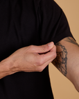 Sleeve close up of Organic Vintage Tee in Basic Black on Jesse