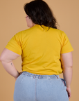 Organic Vintage Tee in Sunshine Yellow back view on Ashley