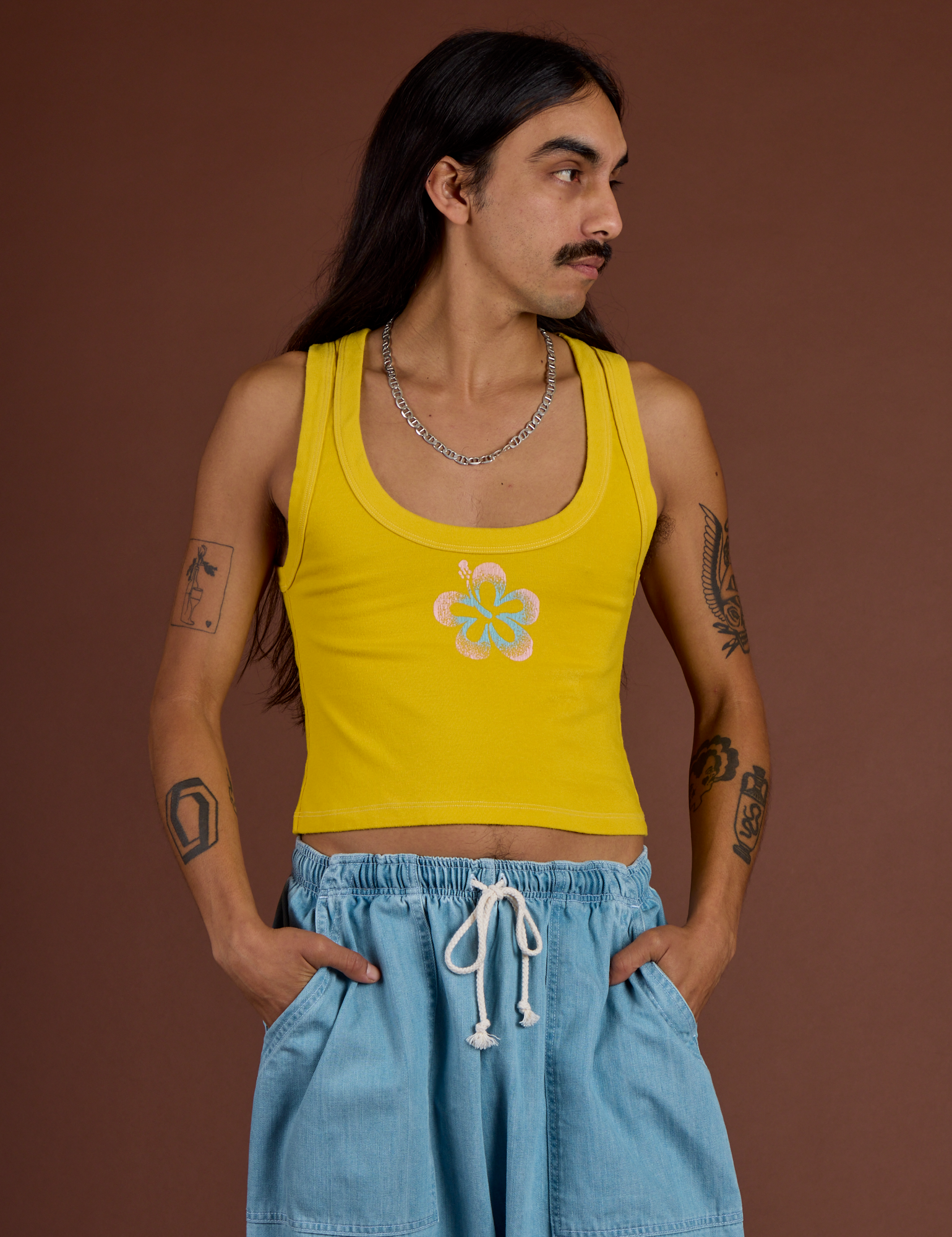 Icon Cropped Tank - Yellow Hibiscus – BIG BUD PRESS
