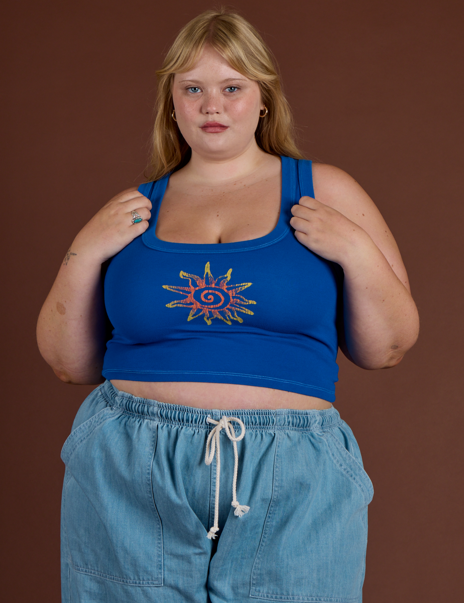 Icon Cropped Tank - Blue Sun