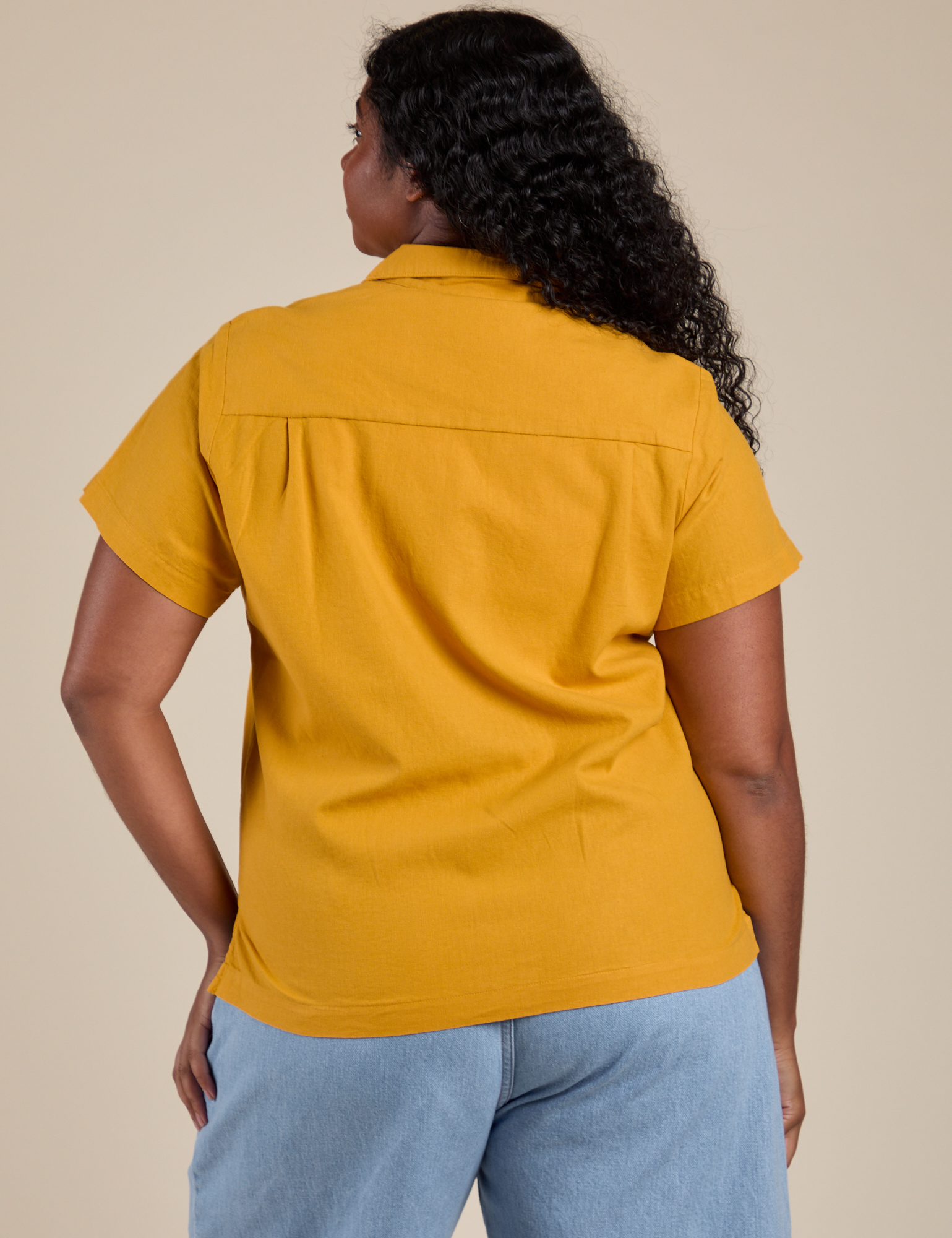 Pantry Button-Up in Mustard Yellow back view on Meghna
