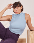 Tiara is 5'4' and wearing XXS Sleeveless Essential Turtleneck in Periwinkle