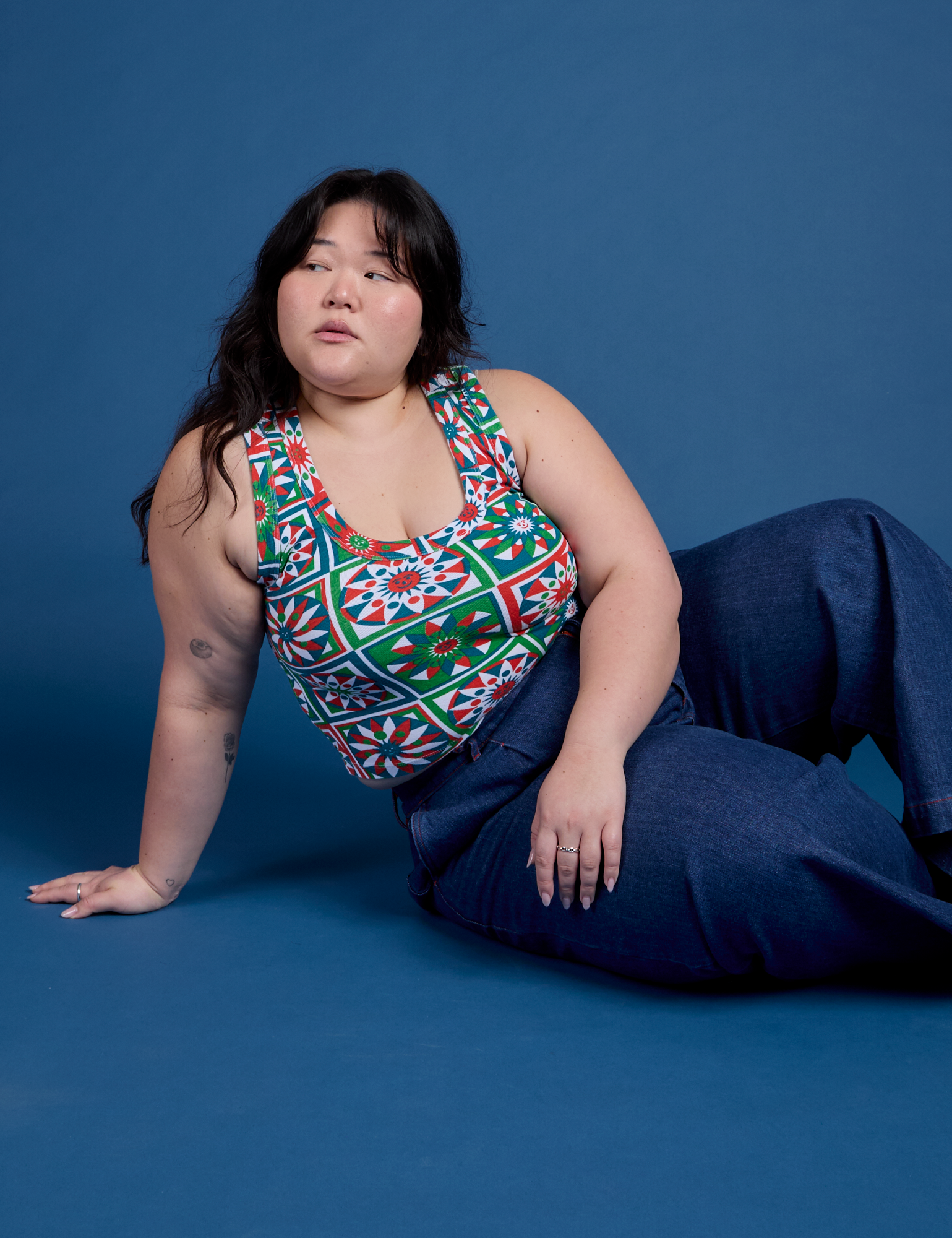 Cropped Tank Top - Quilt Print