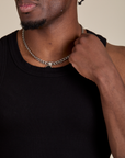 Racerback Tank in Black close up on Isaac