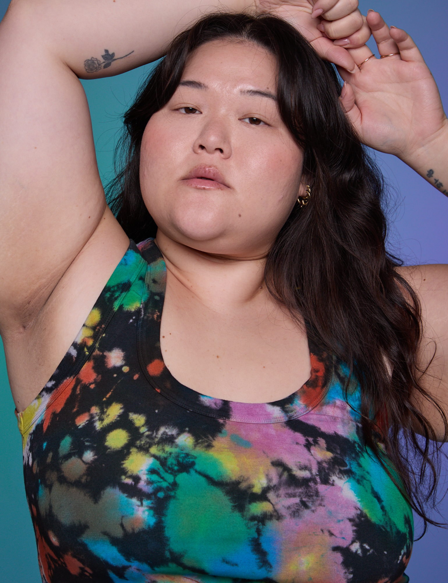 Rainbow Magic Waters Cropped Tank close up on Ashley