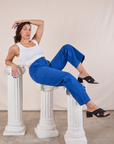 Work Pants in Royal Blue and Cropped Tank in Vintage Tee Off-White on Tiara