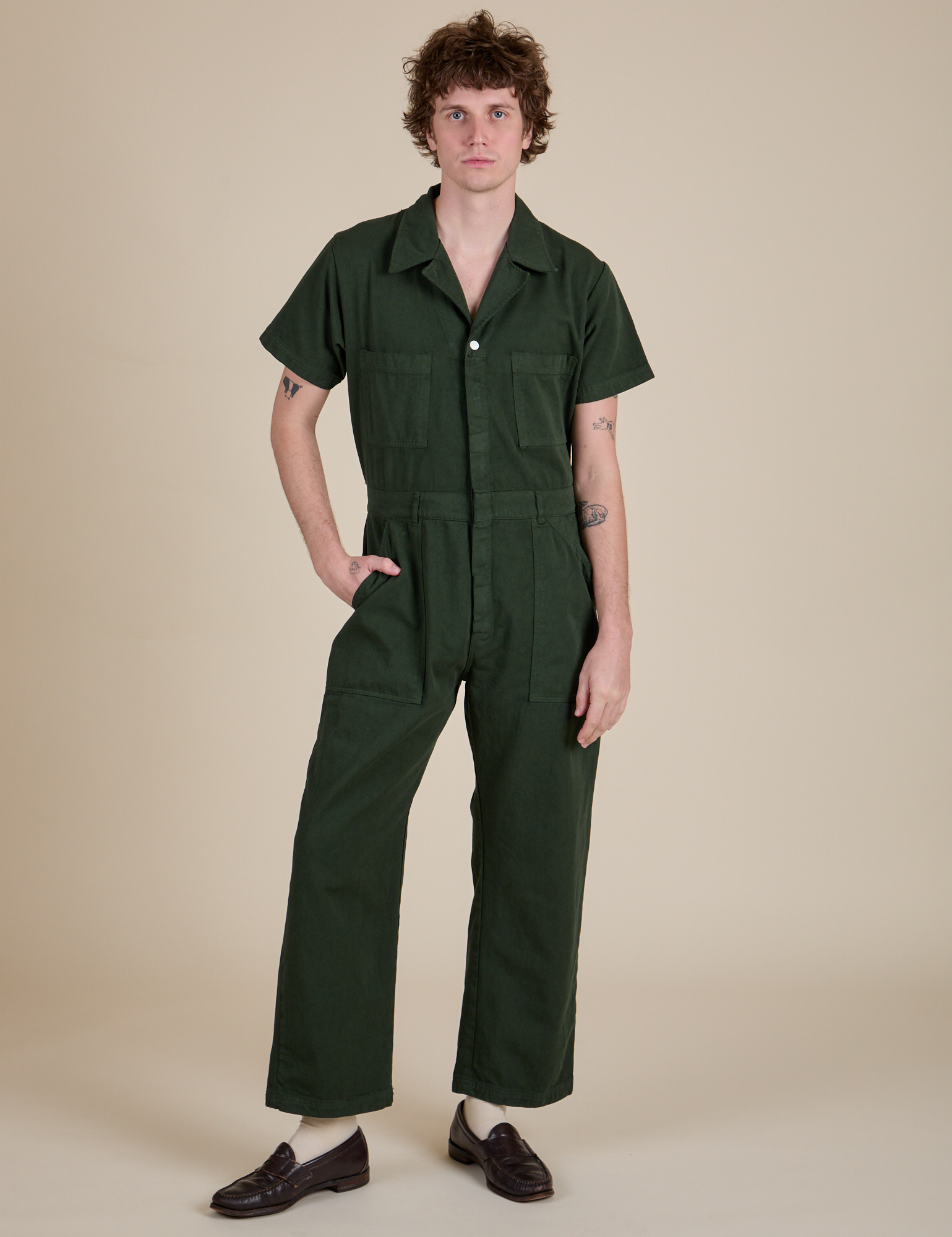 パンツ stien OVERSIZED HALF SLEEVE JUMP SUIT Short Sleeve Jumpsuit - Swamp Green – BIG BUD PRESS