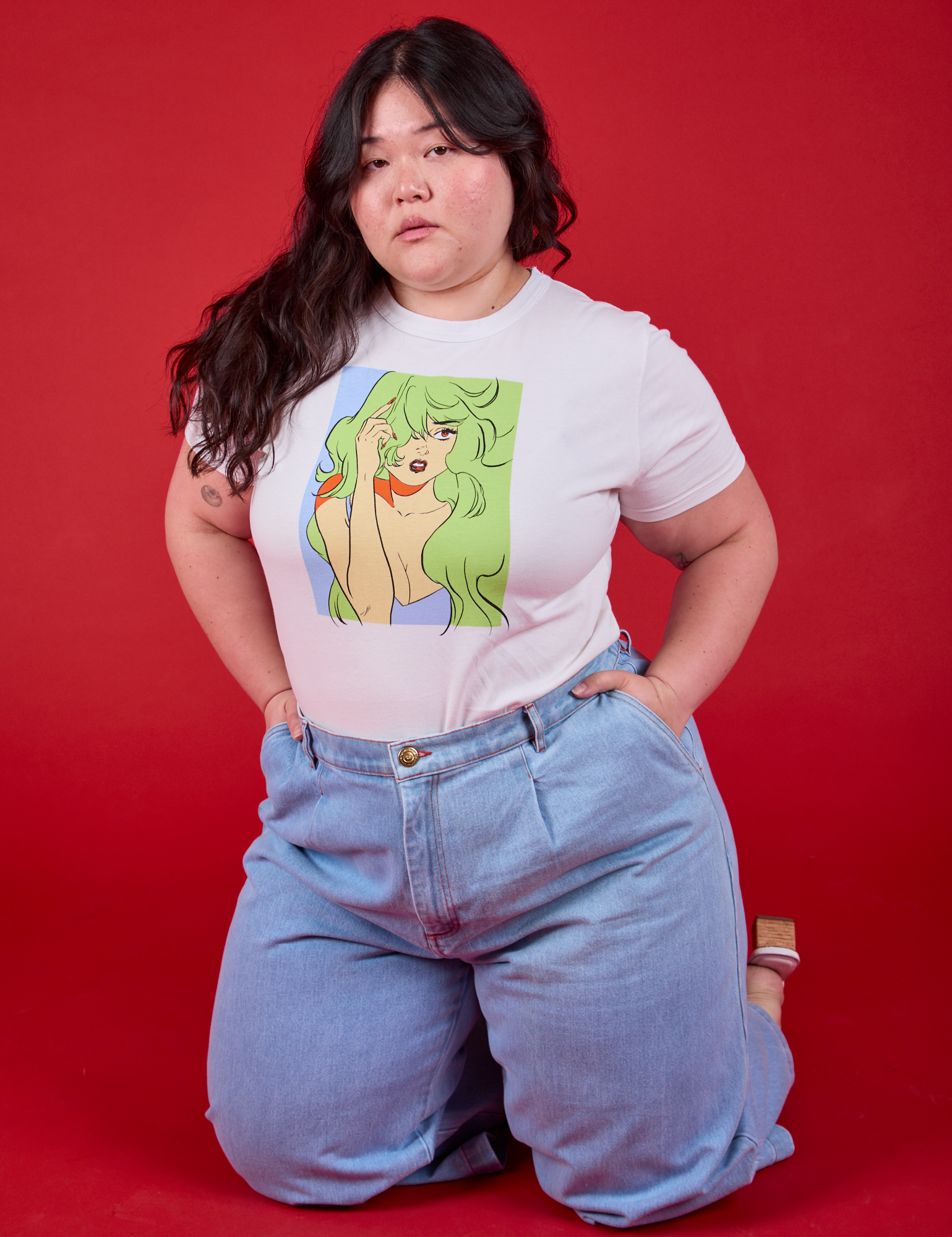 Ashley is wearing Snotgirl Comic Tee