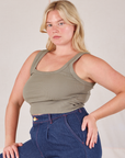 Square Neck Tank in Khaki Grey angled front view on Lish