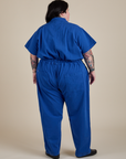 Short Sleeve Jumpsuit in Royal Blue back view on Sam