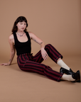 Black Stripe Work Pants - Red Wine