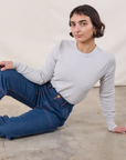 Honeycomb Thermal in Stone White worn by Soraya paired with dark wash Carpenter Jeans