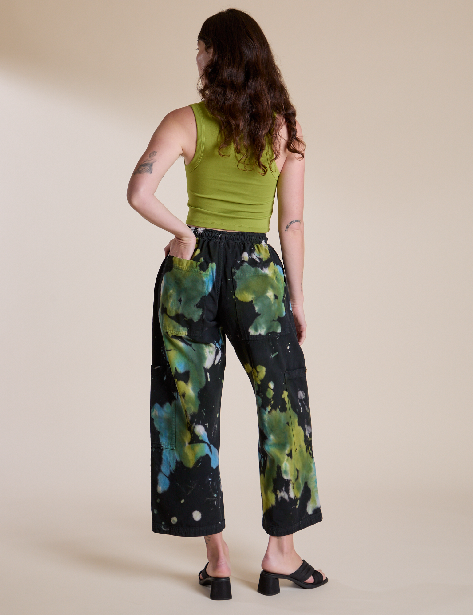 Magic Waters Drop Pocket Pants in Green Pool back view on Alex