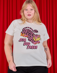 Juliet is 5'7" and wearing L Cheetah Organic Tee