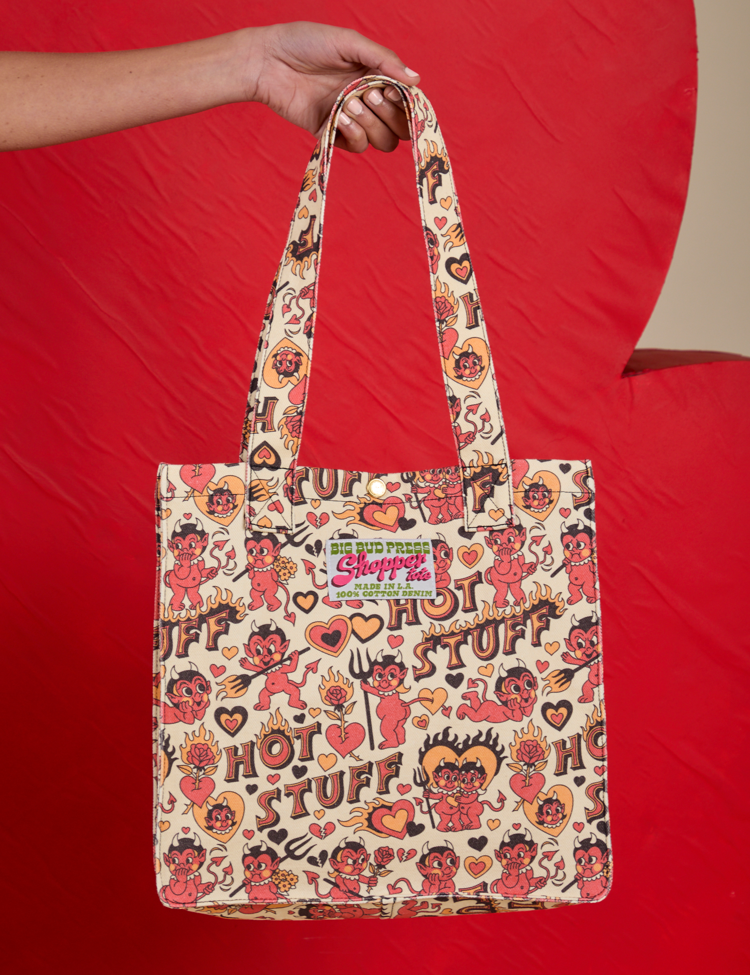 Hot Stuff Printed Shopper Tote held by model