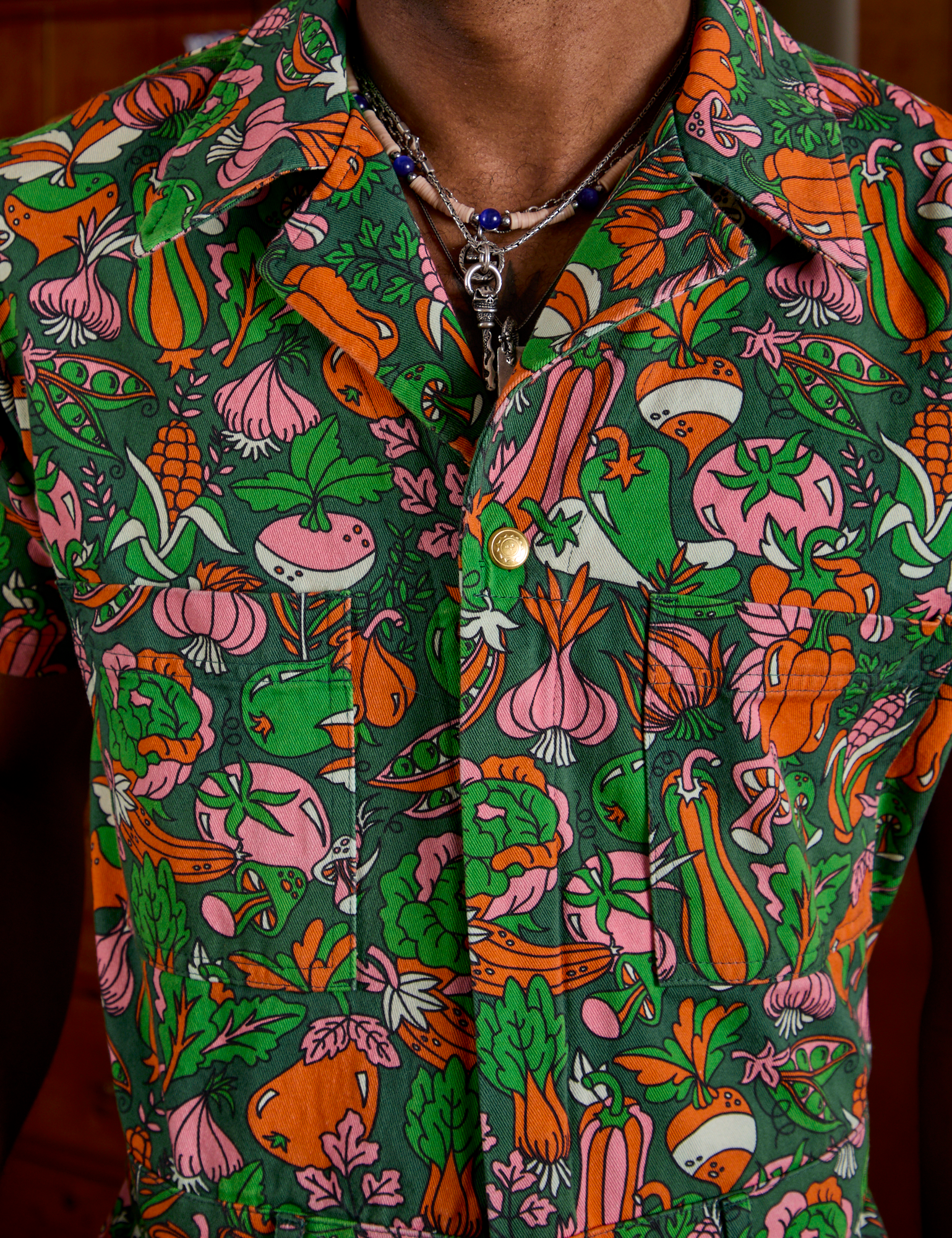 Short Sleeve Jumpsuit in Kitchen Collection front close up on Jerrod