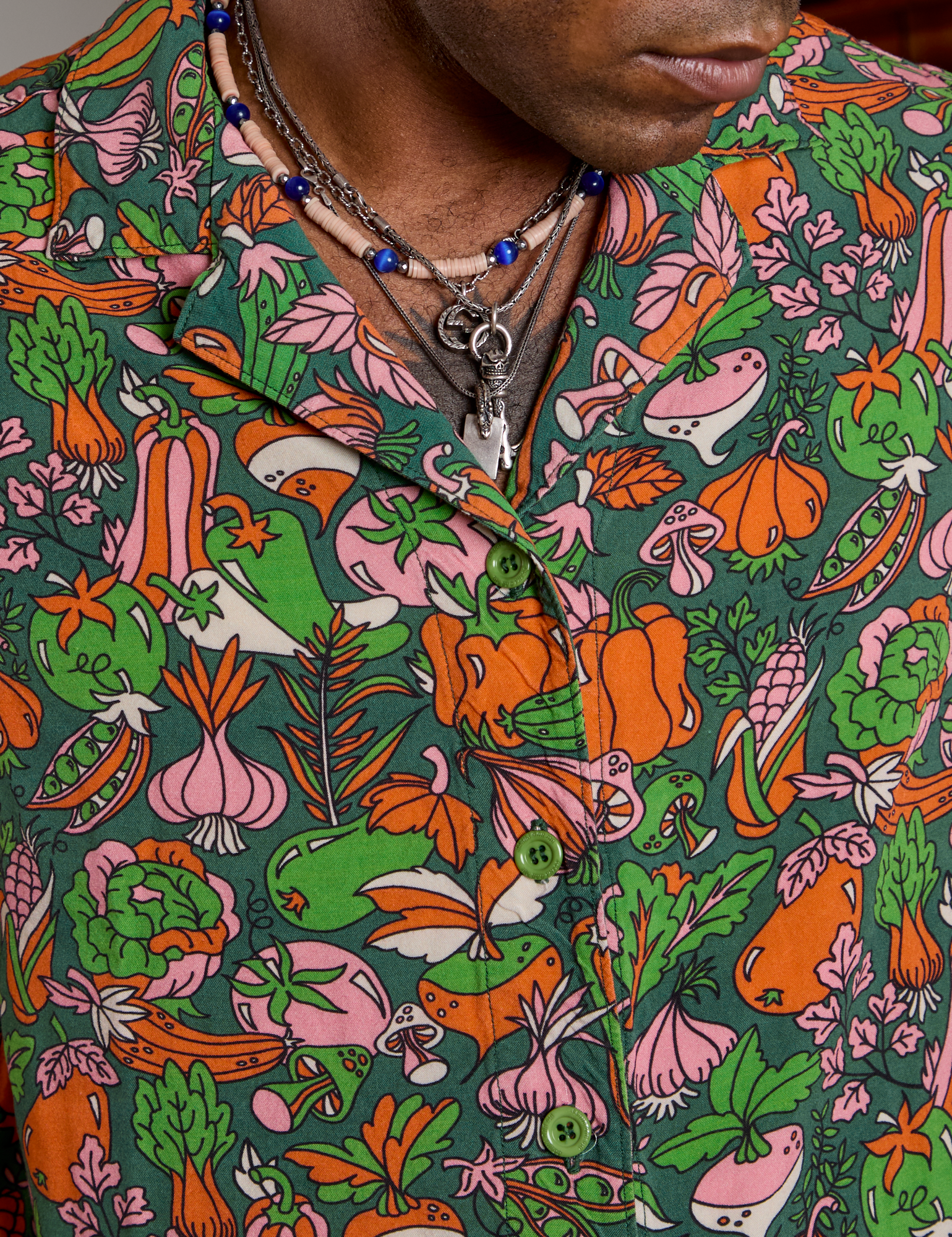 Kitchen Collection Pantry Button-Up front close up on Jerrod