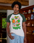 Jerrod is 6'3" and wearing M Short Sleeve Raglan Tee in Veggies