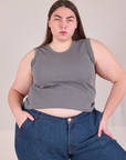 Marielena is 5'8" and wearing XL Muscle Tee in Washed Grey