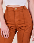 Western Pants in Burnt Terracotta front close up on Alex