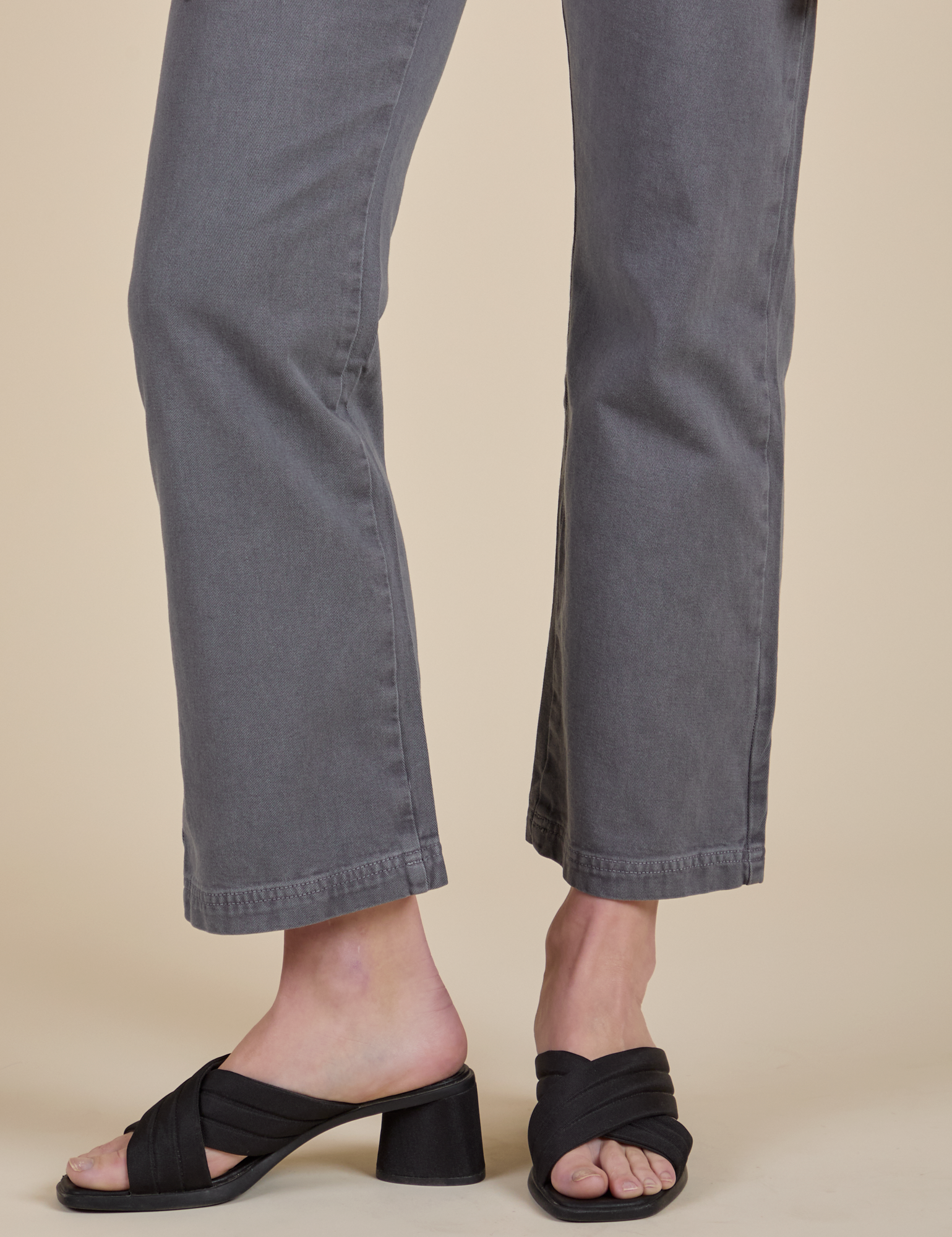 Work Pants in Washed Grey pant leg close up on Alex