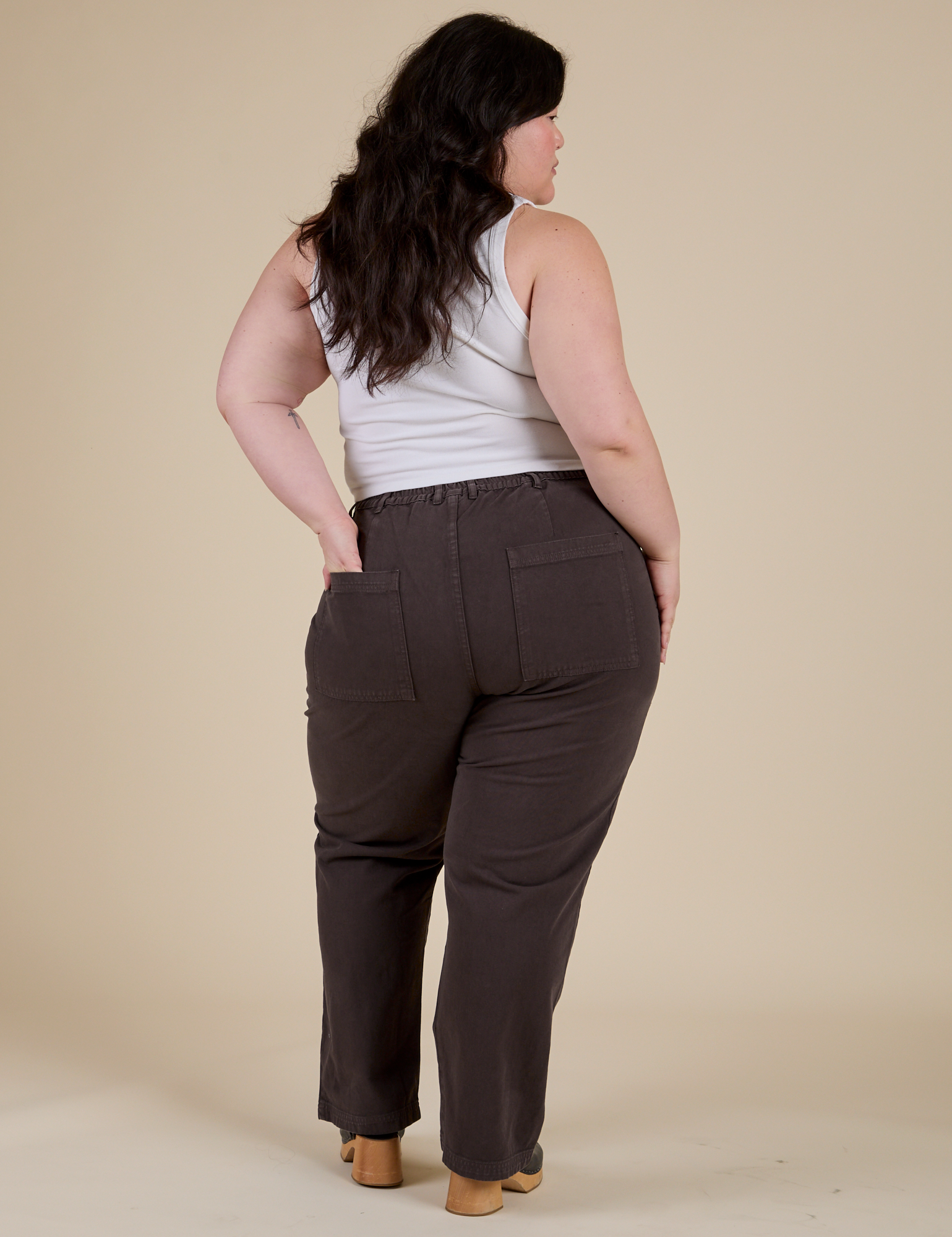 Work Pants in Espresso Brown back view on Ashley