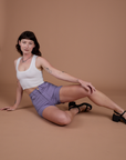 Classic Work Shorts in Faded Grape and Cropped Tank in Vintage Tee White on Alex
